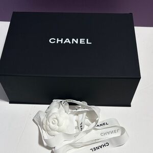 CHANEL Black Gift Box with White Camellia Ribbon 12 x 8 x 4 3/4